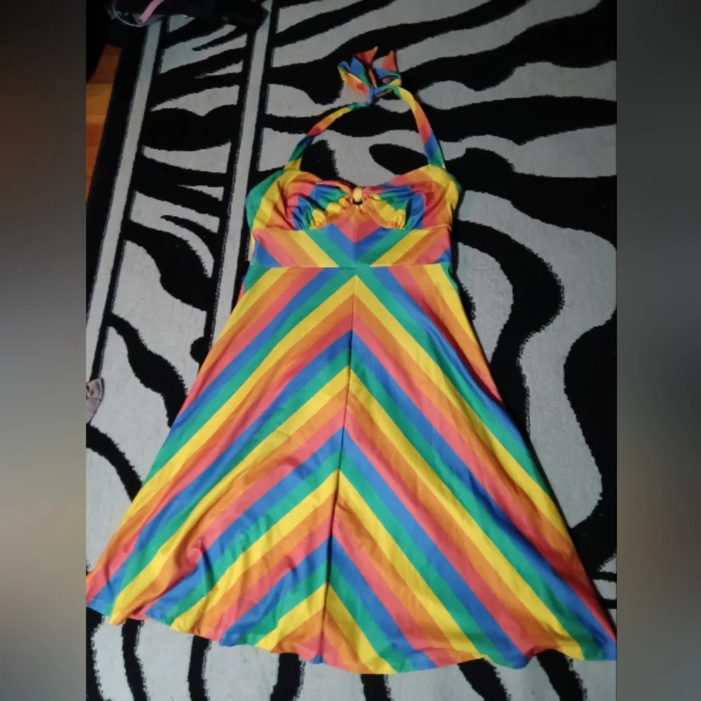 * SOLD * 🌈 Modcloth Large Rainbow Gay Pride halter Dress - Picture 4 of 6